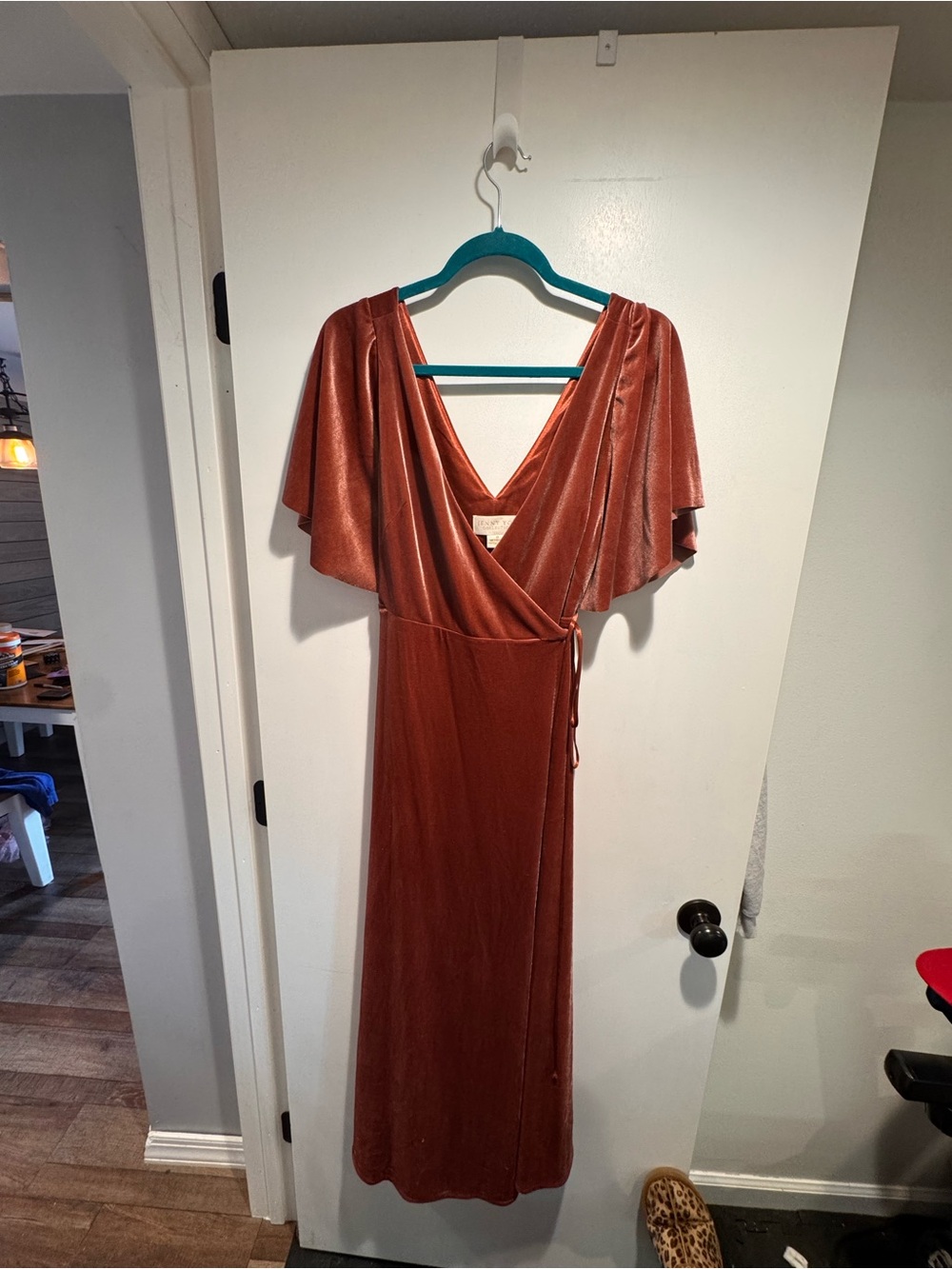 Jenny Yoo Rust Velvet Wrap Maxi Dress